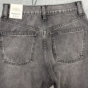 Zara Jeans Women Sz 4 High Rise Straight Fit Womens Charcoal Gray Cotton NEW